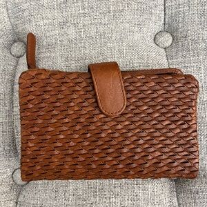 Women’s Brown Genuine Leather Woven Wallet